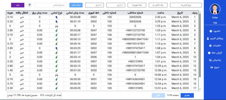 نرم افزار مدیریت اطلاعات دستگاه سانترال